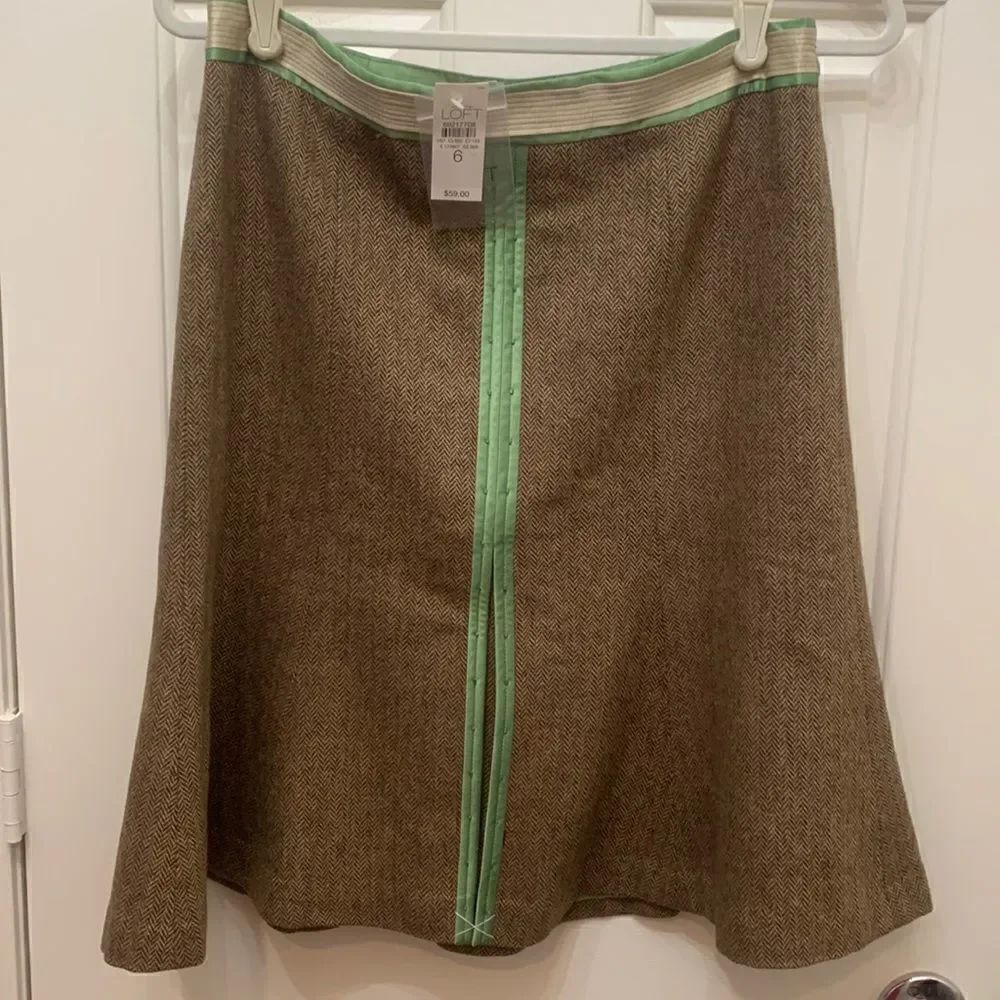 Ann Taylor Loft Size 6 Green Tan Brown Midi Wool Rayon Polyester Acetate New